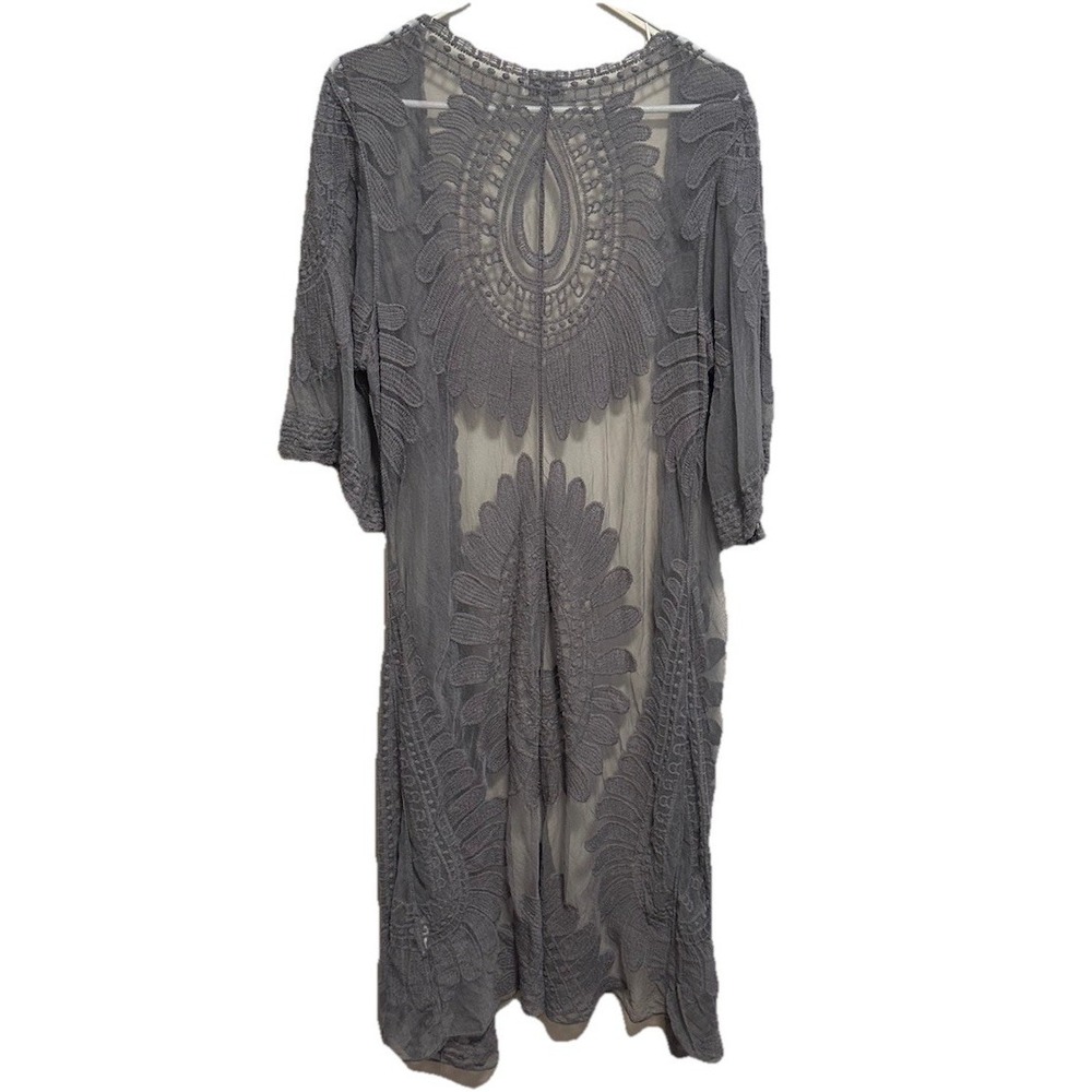 Rebellion Again Women's Lace Swimsuit Cover Up Boho Open Front Sz Large Grey - Picture 4 of 4